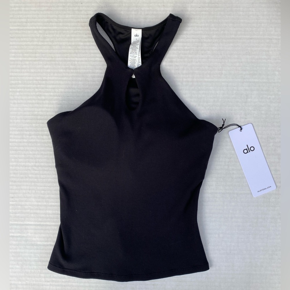 NWT ALO Yoga Ribbed Mesmerize Bra Tank Black Size M